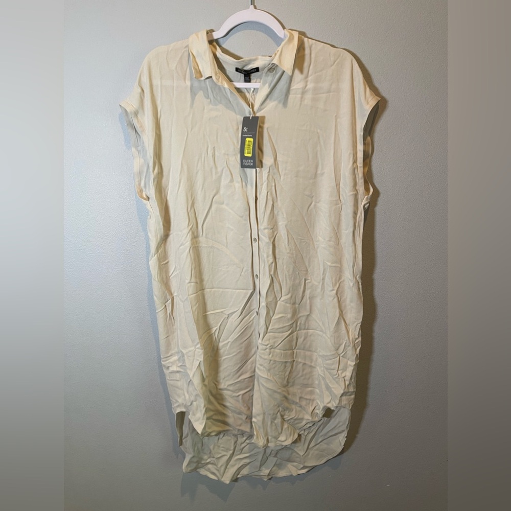 Eileen Fisher 100% Silk Full Button Down Collared Dress Size L NWT